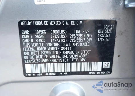 2022 Honda Hr-V 2Wd Ex from USA, damaged, VIN 3CZRU5H58NM715101